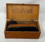 Antique Dovetailed Box, marked Tourist, Shoe Brushes
