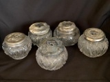 Vintage Leaded, Cut Glass Hair Receivers, Dresser Jars