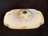 Vintage Matching Porcelain, Decorated Dresser Tray and Hair Receiver