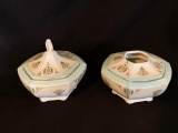 Vintage Matching porcelain Dresser Set Jar and Hair Receiver