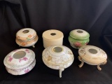 Porcelain and Mid Century Painted Tin Hair Receivers