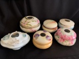 Vintage Porcelain, Floral Decorated, Elaborate Hair Receivers