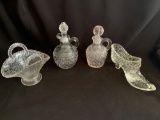 Vintage Depression Clear Glass Baskets, Cruets