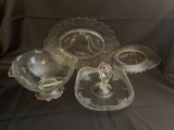 Vintage Clear Glass Serving Dishes and Liberty Bell Plate