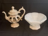 Candle Holder Pitcher and Milk Glass Grape Pattern Bowl