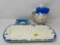 Blue & White Serving Tray, Ash Tray and Lidded Creamer