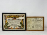 Two Framed Certificates of Membership