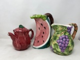 Fruit Motif Pitchers and Tea Pot