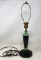 Art Deco Houzex Jadeite Black Swirl Glass Lamp With Original Label