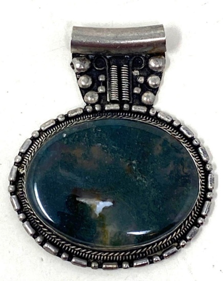 Large Moss Agate and Silver Pendant