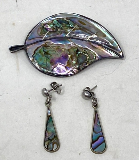 Abalone Brooch and Earrings