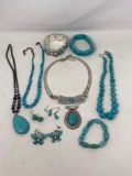 Turquoise Style Costume Jewelry Grouping