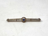 Blue Sapphire and Gold Bar Pin