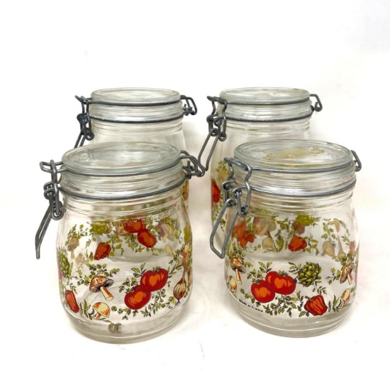 Vintage Decorated Jars with Spring Closure Lids