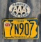 Vintage 1970 Motorcycle License Plate and Reading Auto Club AAA Badge