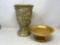 Ivy Motif Vase and Gold Pedestal Dish