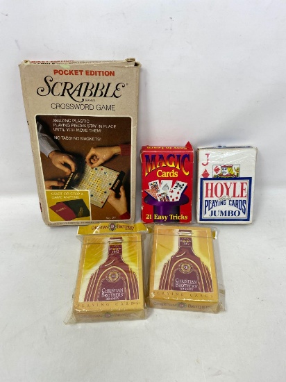 Scrabble Game, Magic Card Tricks and 2 Decks of Playing Cards