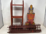 Wooden Soldier, Red Painted Display Shelf and Red Fencing
