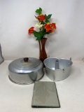 Aluminum Cake Dome, Heart-Shaped Angel Food Pan, Mirrored Piece and Vase