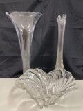 Two Glass Vases and Candy Dish