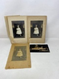 Antique Black and White Photos of Little Girl and Stitched Scenic Piece