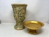 Ivy Motif Vase and Gold Pedestal Dish