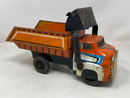 Antique Vintage MARX Toys Orange Metal Dump Truck No. "D259" with Front Loader