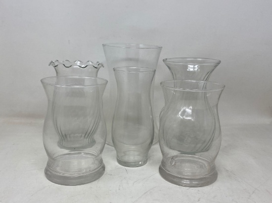 6 Clear Glass Flower Vases