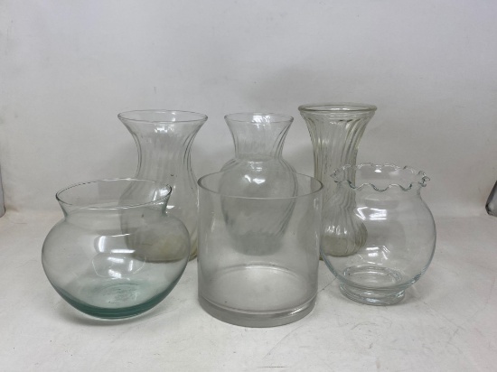 6 Clear Glass Flower Vases