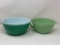 Green PYREX Mixing Bowl and Jadeite Fire King Batter Bowl