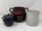 Bean Pot, Crock and Cast Metal Footed Lidded Pot