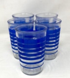 5 Blue-Striped Jelly Jar Glasses