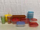2 Plastic Drinking Glasses, Plastic Food Saver Containers