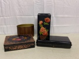 Lacquered Box, Floral Lidded Tin, Waste Can, Other Piece