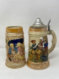 2 Ceramic Steins- One with Metal Lid