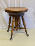 Antique Wooden Organ Stool with Ball & Claw Feet