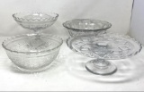 Glass Bowls, Pedestal Dish and Cake Stand