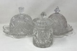 2 Covered Glass Butter Dishes and Lidded Jar