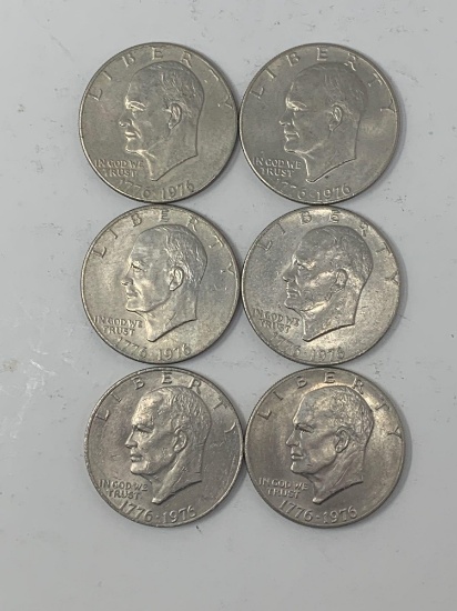 Six Eisenhower Dollar Coins, Bicentennial, 1976