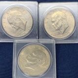 Three Eisenhower Dollar Coins, Bicentennial, 1976