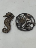 Sterling Pins, Seahorse and Floral