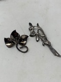 2 Vintage Sterling Floral Pins