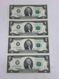 One Sheet of 4 Uncut US $2 Bills