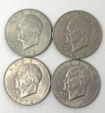 Four 1972 Eisenhower Dollar Coins