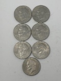 Seven Eisenhower Dollar Coins, Bicentennial, 1976