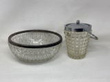 Silver Plate Topped Glass Bowl and Mustard Dish
