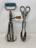 Vintage Hand Mixer, Silverplate Tongs