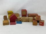 Vintage Wooden Toy Alphabet Blocks, Train Whistle