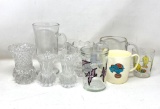 Vintage Glass: Toothpick Holders, Cream Pitcher, Cartoon Cups, Jelly Jar