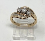14K Yellow Gold Dinner Ring, size 7 1/4, diamond simulants